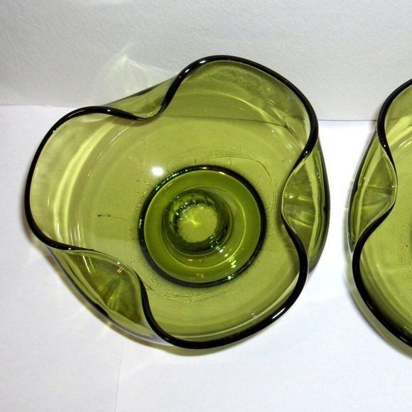 Anchor Hocking Avocado Green Candle Stick Holders Pair - Picture 1 of 4
